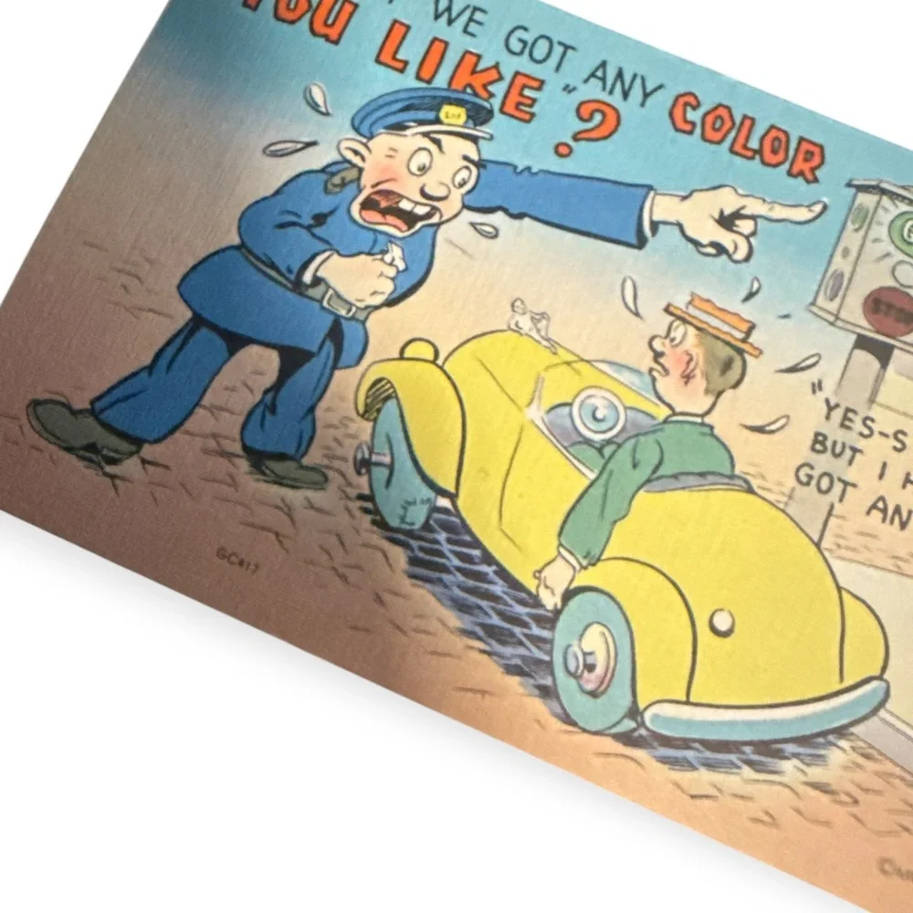 Vintage 1940’s Humor‎ Linen Postcard, Yelling Angry Traffic Cop